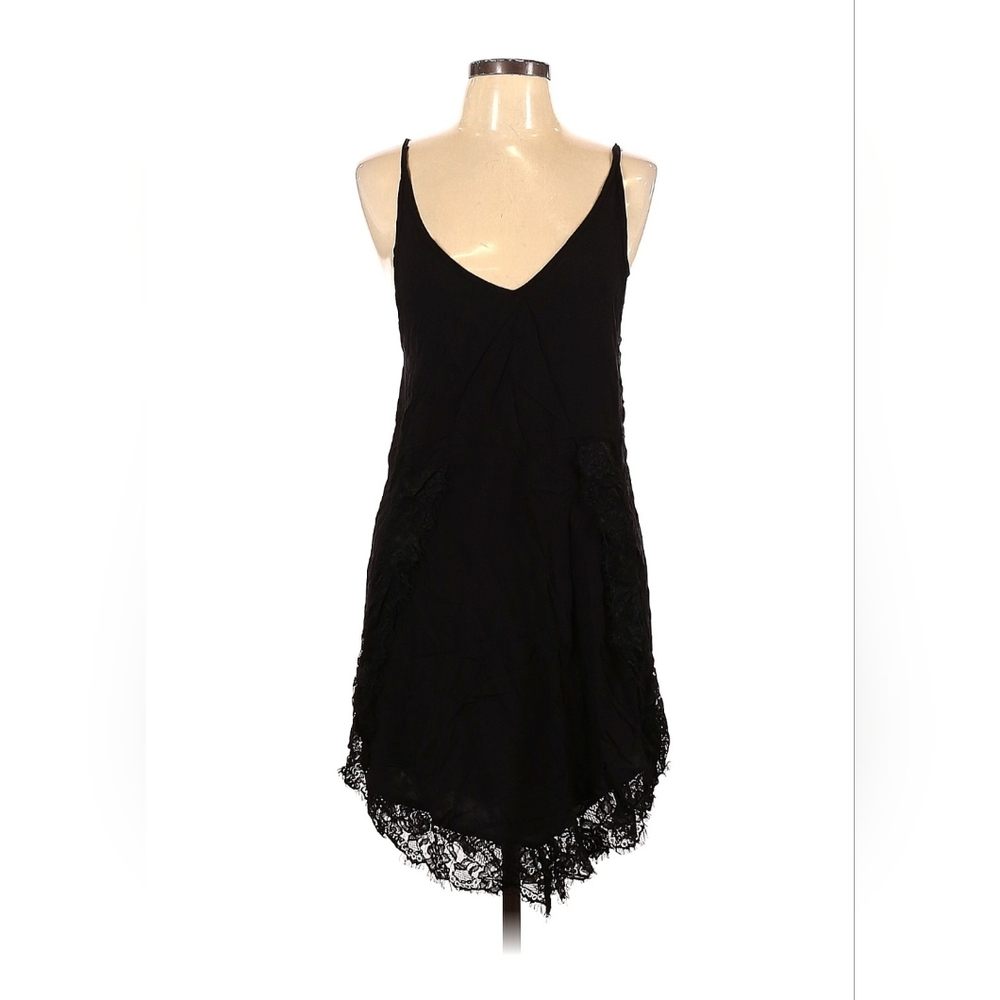 Free People Black Lace-Trim Mini Slip Dress